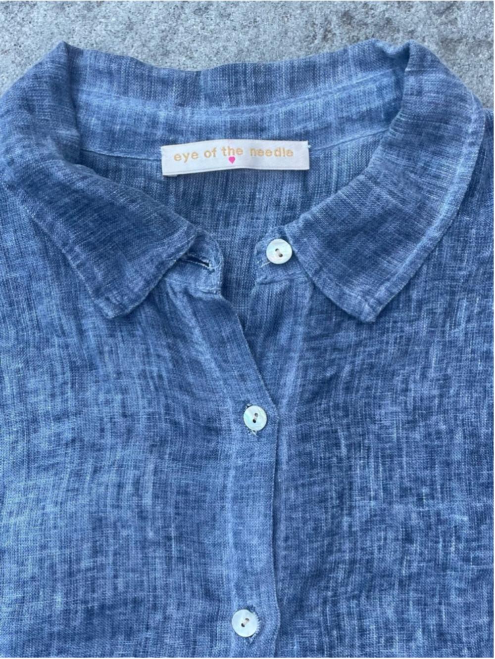 Eye of the Needle Blue Linen Button Front Tunic Shirt Dress Coastal Minimalist - Picture 6 of 8